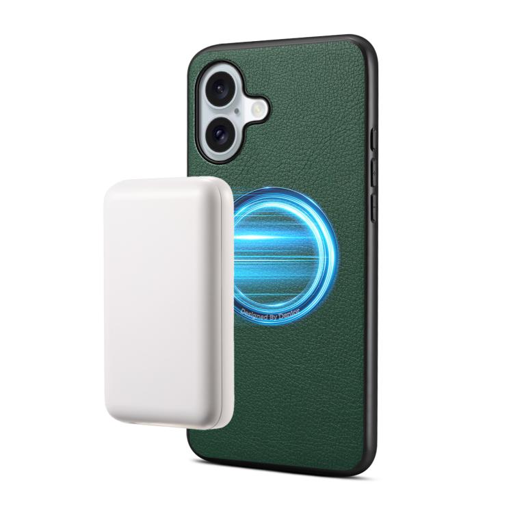 For iPhone 17 Denior A08 PU Vegan Leather Calfskin Texture Magnetic Phone Case(Green)
