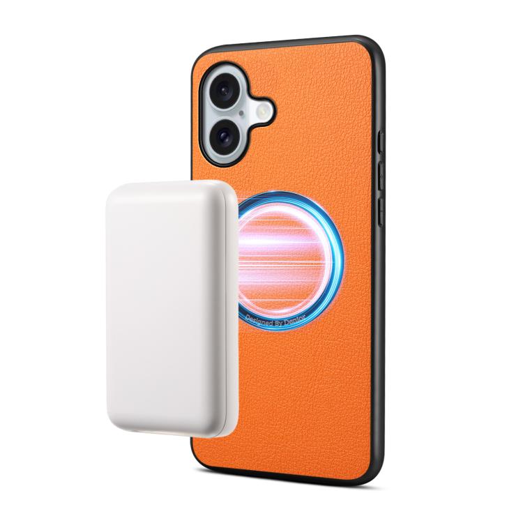 For iPhone 17 Denior A08 PU Vegan Leather Calfskin Texture Magnetic Phone Case(Orange)