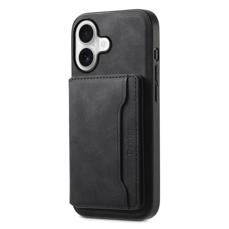 For iPhone 17 Denior D13 Retro Texture Leather MagSafe Card Bag Phone Case(Black)