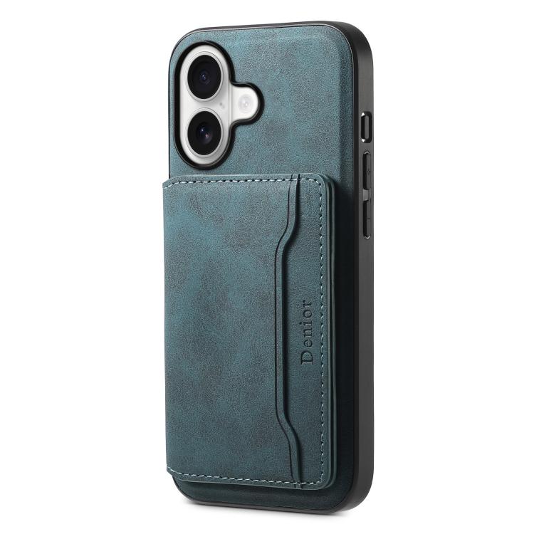 For iPhone 17 Denior D13 Retro Texture Leather MagSafe Card Bag Phone Case(Blue)