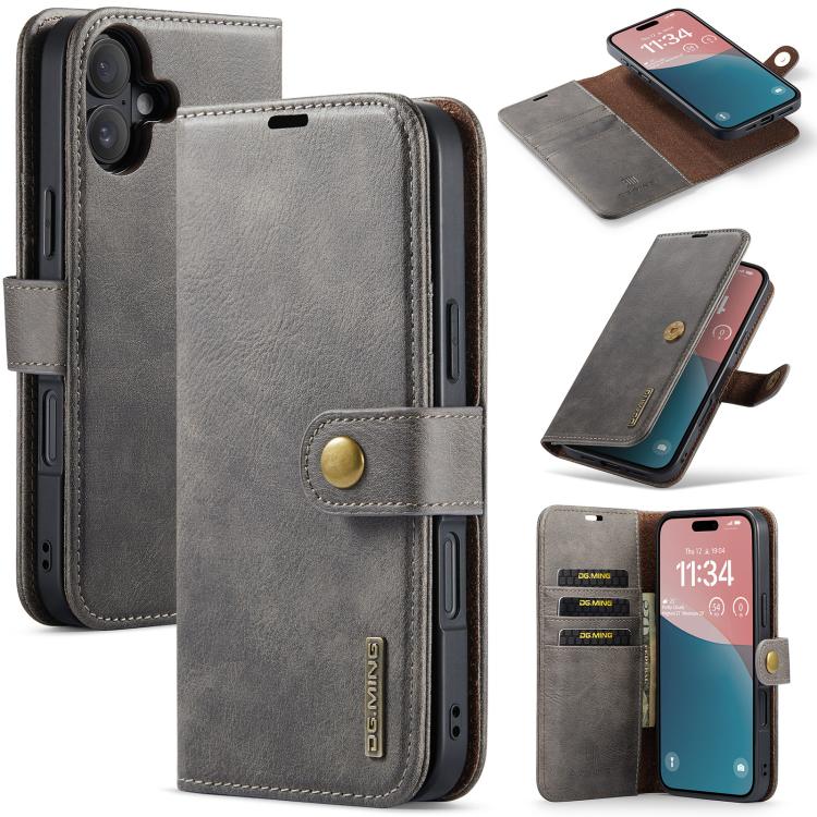 For iPhone 17 DG.MING Crazy Horse Texture Detachable Magnetic Leather Phone Case(Grey)