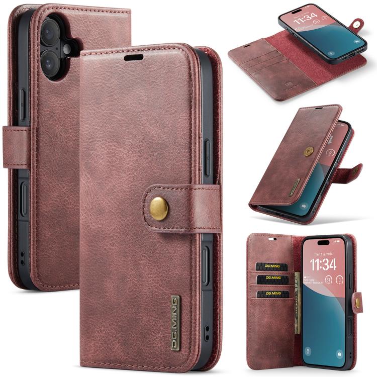 For iPhone 17 DG.MING Crazy Horse Texture Detachable Magnetic Leather Phone Case(Red)