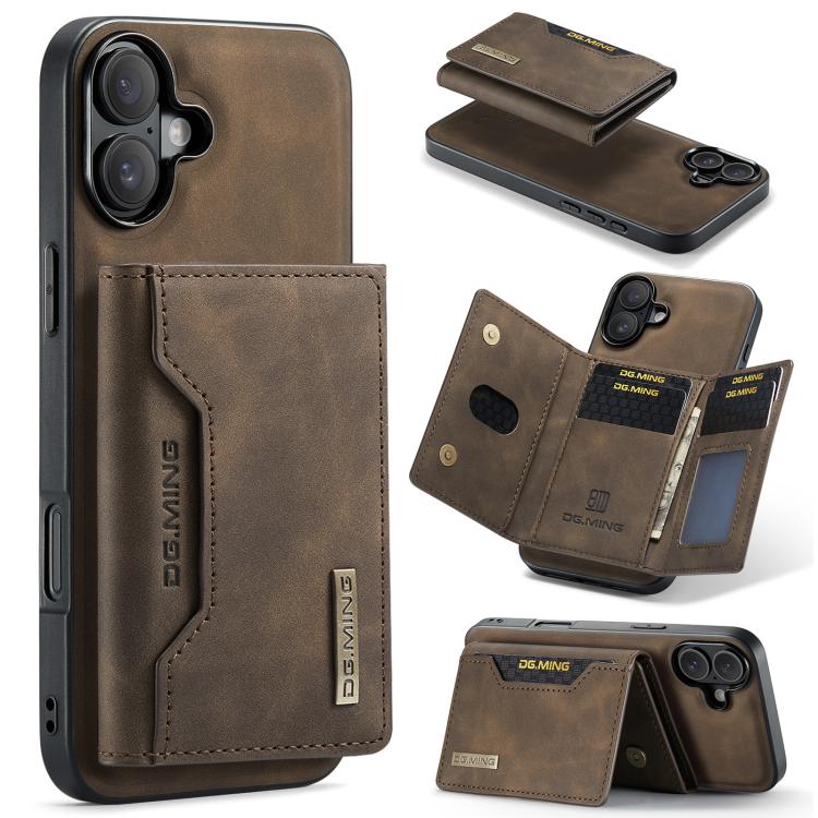 For iPhone 17 DG.MING M2 Series 3-Fold Card Bag Wallet Leather Phone Case(Coffee)