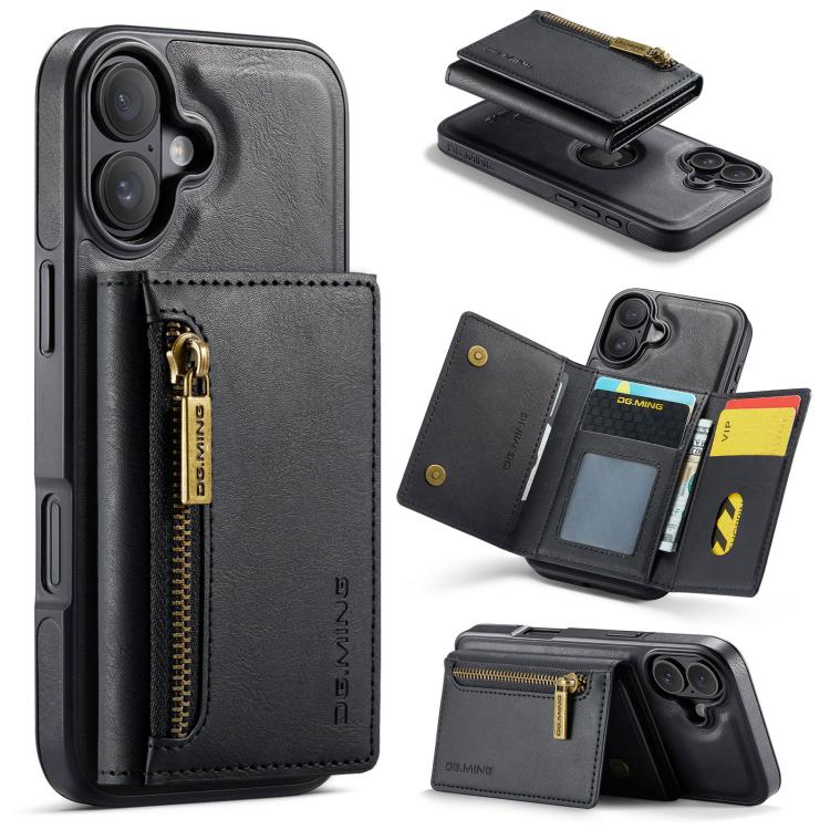 For iPhone 17 DG.MING M5 Series Zip RFID Multi Card Detachable Leather Phone Case(Black)