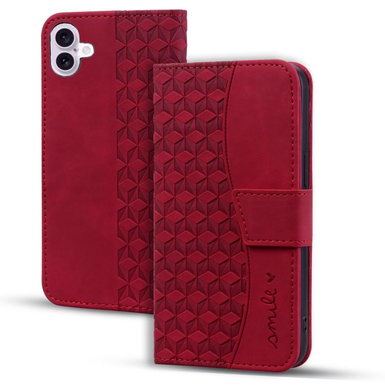 For iPhone 17 Diamond Buckle Leather Phone Case with Lanyard(Wine Red)