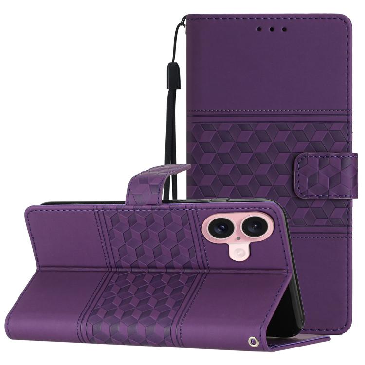For iPhone 17 Diamond Embossed Skin Feel Leather Phone Case(Purple)