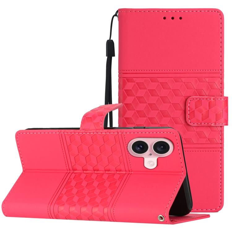 For iPhone 17 Diamond Embossed Skin Feel Leather Phone Case(Red)