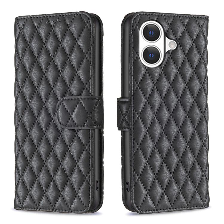 For iPhone 17 Diamond Lattice Wallet Flip Leather Phone Case(Black)