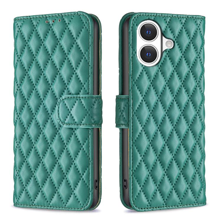 For iPhone 17 Diamond Lattice Wallet Flip Leather Phone Case(Green)