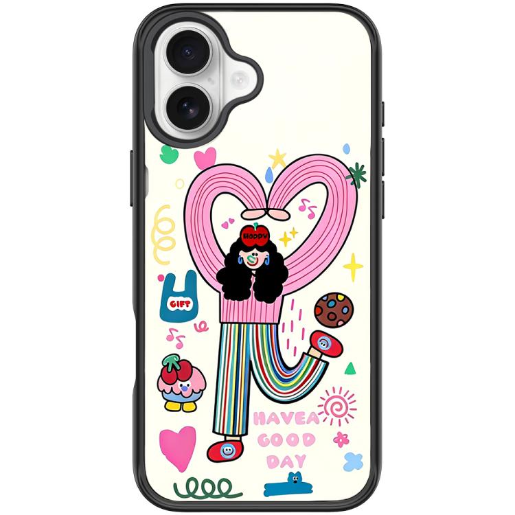 For iPhone 17 Dopamine Girl Pattern Magnetic Phone Case(Black)