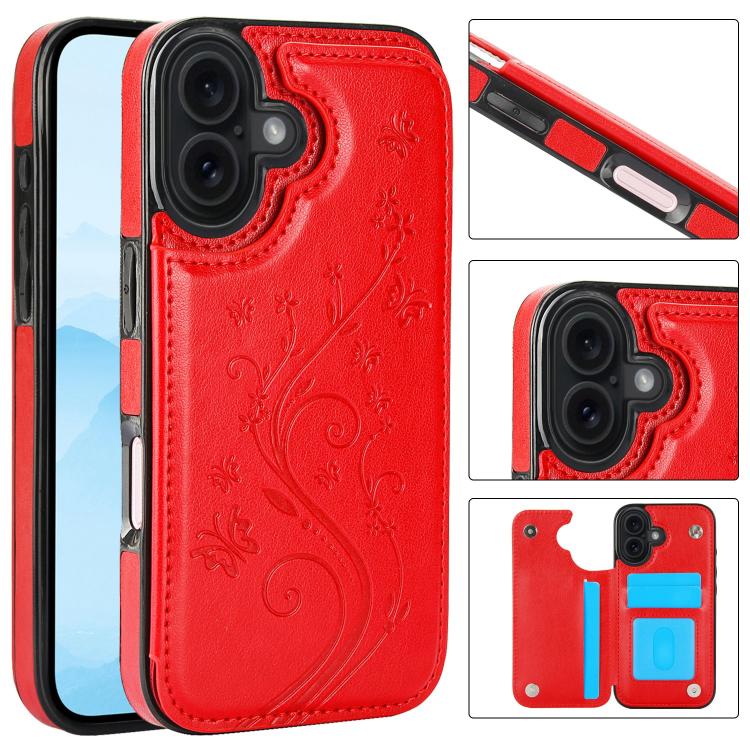For iPhone 17 Double Buckle Butterfly Embossing PU Phone Case(Red)