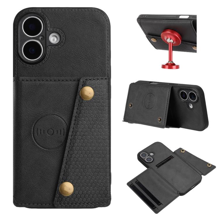 For iPhone 17 Double Buckle Card Slots Magnetic Phone Case(Black)