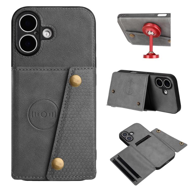 For iPhone 17 Double Buckle Card Slots Magnetic Phone Case(Grey)