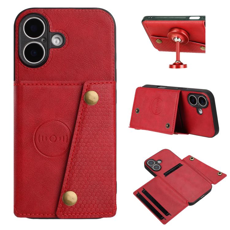 For iPhone 17 Double Buckle Card Slots Magnetic Phone Case(Red)