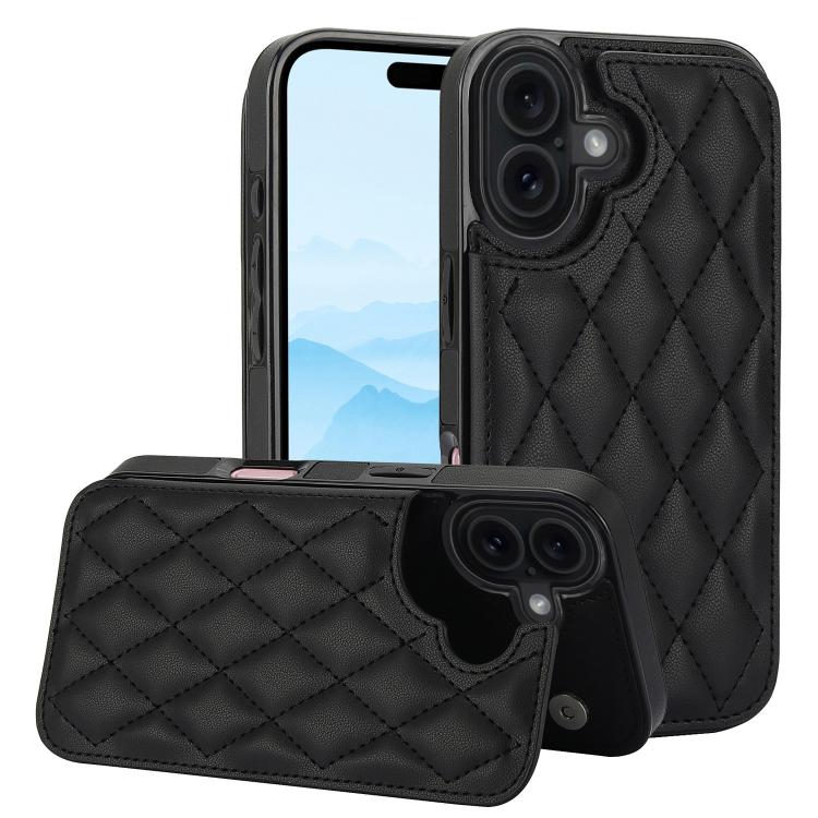 For iPhone 17 Double Buckle Rhombic PU Leather Phone Case(Black)