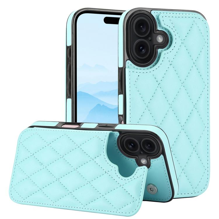 For iPhone 17 Double Buckle Rhombic PU Leather Phone Case(Blue)