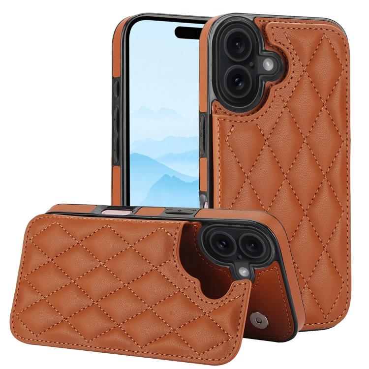 For iPhone 17 Double Buckle Rhombic PU Leather Phone Case(Brown)
