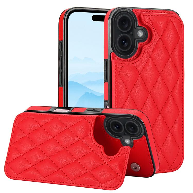 For iPhone 17 Double Buckle Rhombic PU Leather Phone Case(Red)