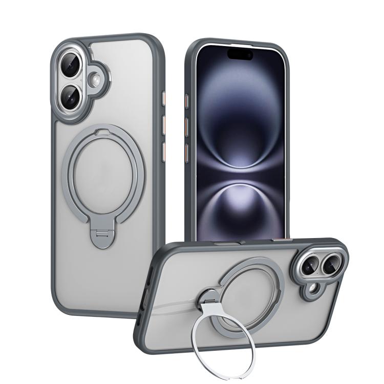 For iPhone 17 Double Ring MagSafe Magnetic Holder Phone Case(Matte Grey)