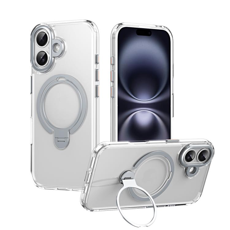 For iPhone 17 Double Ring MagSafe Magnetic Holder Phone Case(Transparent)