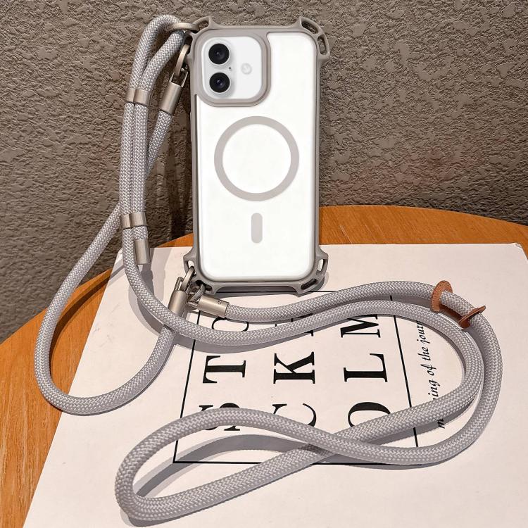 For iPhone 17 Drone-Style Four-Corner Shockproof Magnetic Acrylic Phone Case with Long and Short Lanyard(Titanium Gray)