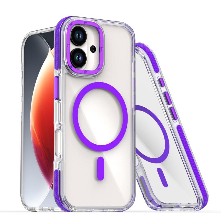 For iPhone 17 Dual-Color Clear Acrylic Hybrid TPU MagSafe Phone Case(Purple)