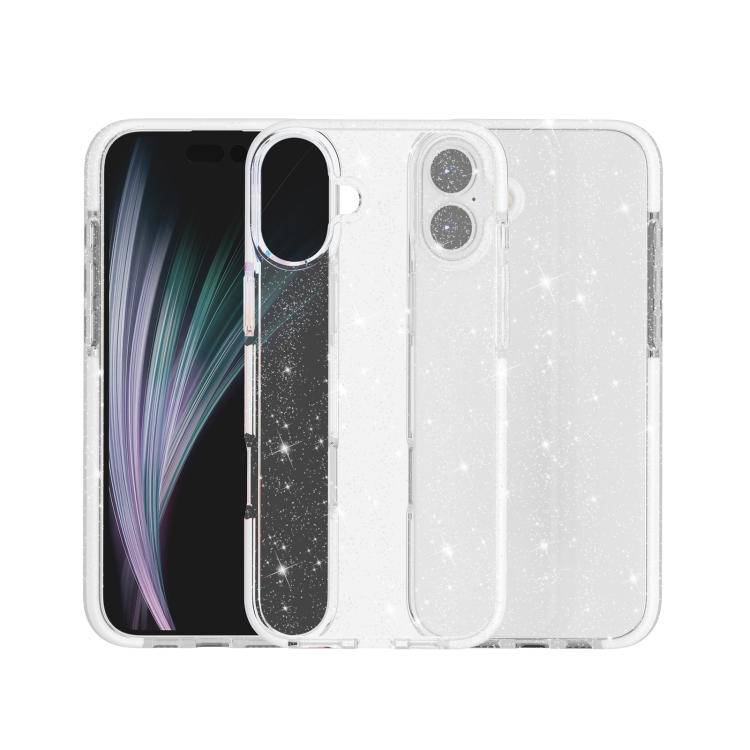 For iPhone 17 Dual Color Clear Glitter TPU + TPE Full Coverage Phone Case(Glitter White)