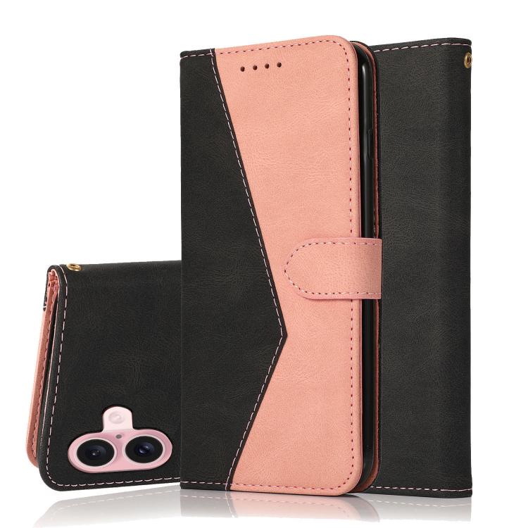 For iPhone 17 Dual-color Stitching Leather Phone Case(Black Rose Gold)
