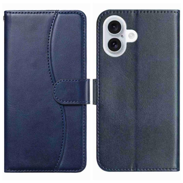 For iPhone 17 Dual-Folded S-shape Leather Phone Case(Navy Blue)