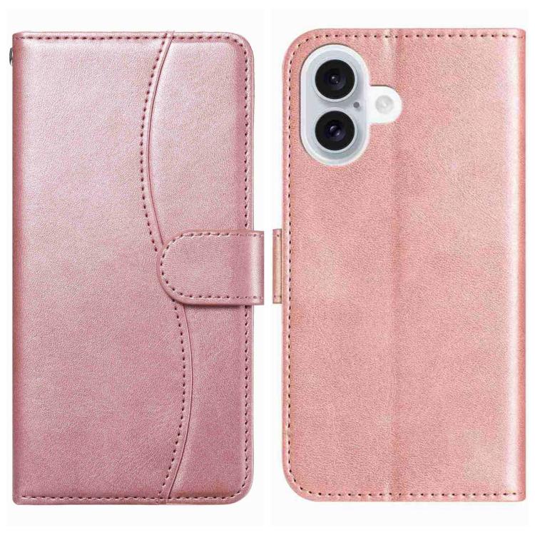 For iPhone 17 Dual-Folded S-shape Leather Phone Case(Rose Gold)