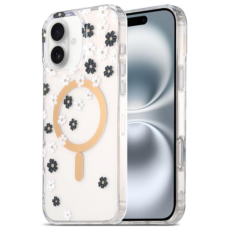 For iPhone 17 Dual-side Laminating IMD MagSafe Phone Case(Black and White Daisy)