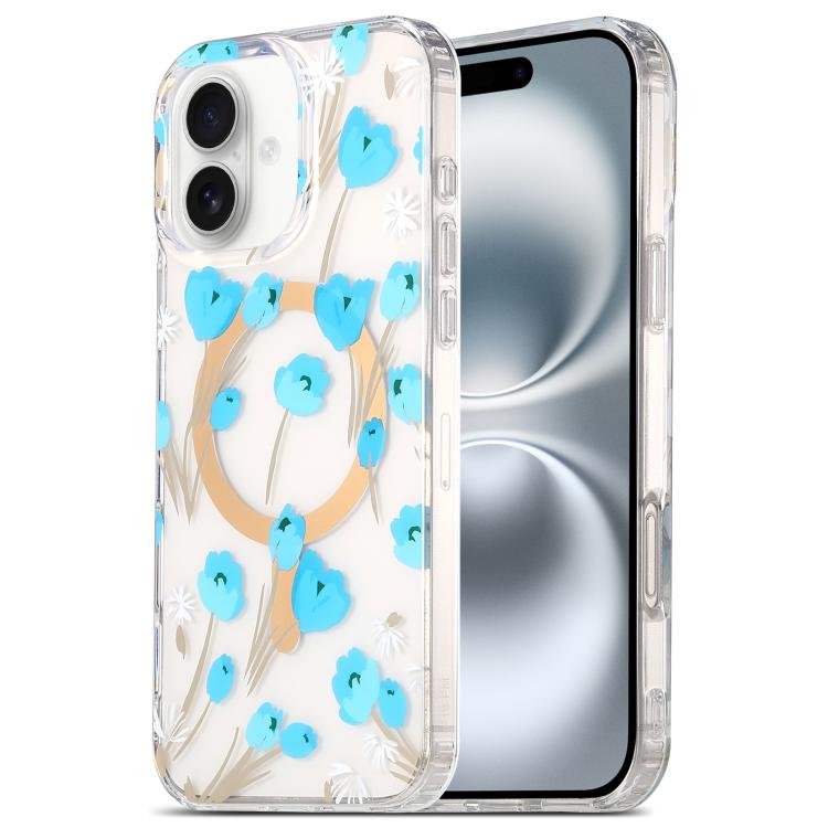 For iPhone 17 Dual-side Laminating IMD MagSafe Phone Case(Blue Flowers)
