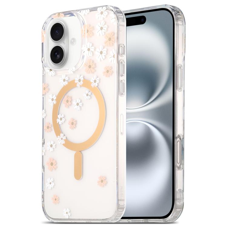 For iPhone 17 Dual-side Laminating IMD MagSafe Phone Case(Pink and White Daisy)