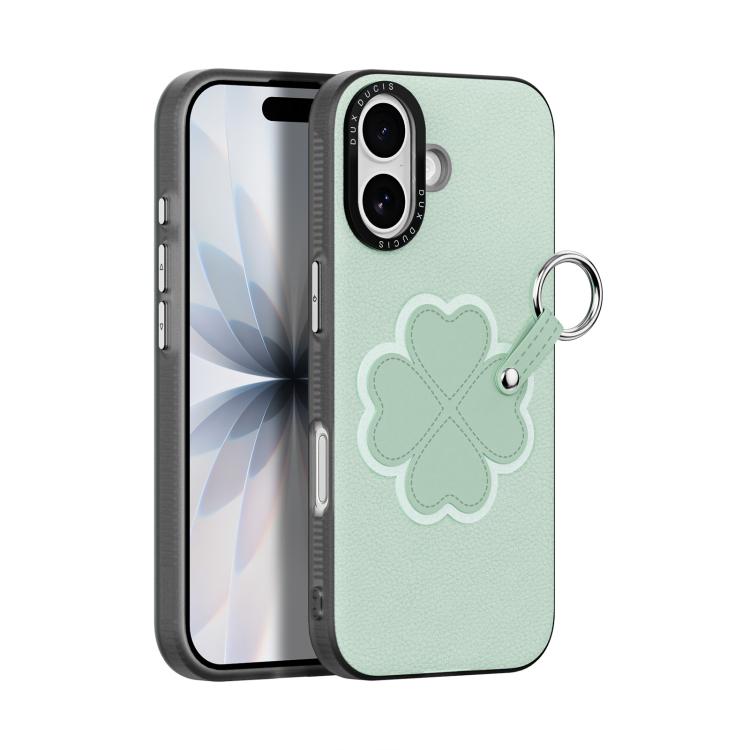 For iPhone 17 DUX DUCIS LUVY Series Phone Case with Finger Ring Buckle(Grass Green Four Leaf Clover)