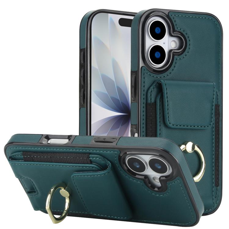 For iPhone 17 Elastic Card Bag Ring Holder Phone Case(Dark Green)