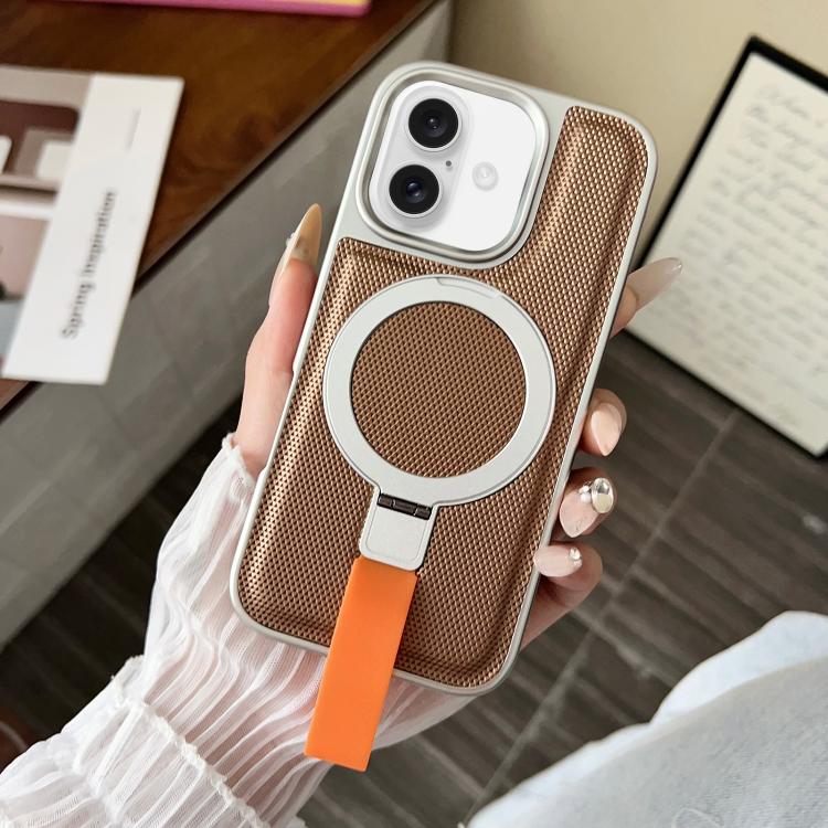 For iPhone 17 Electroplated Diamond Texture Ring Magnetic Holder Phone Case(Khaki)