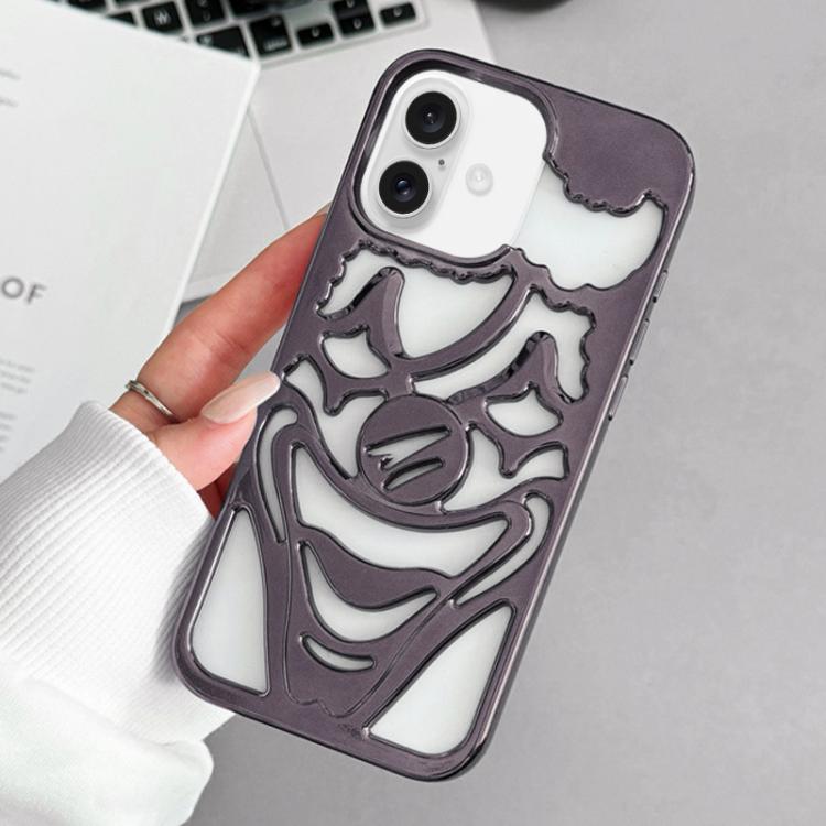 For iPhone 17 Electroplated Hollow Out Clown Heat Dissipation TPU Phone Case(Black)