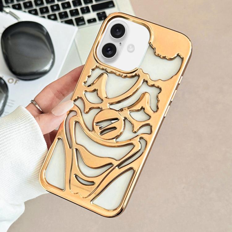 For iPhone 17 Electroplated Hollow Out Clown Heat Dissipation TPU Phone Case(Gold)