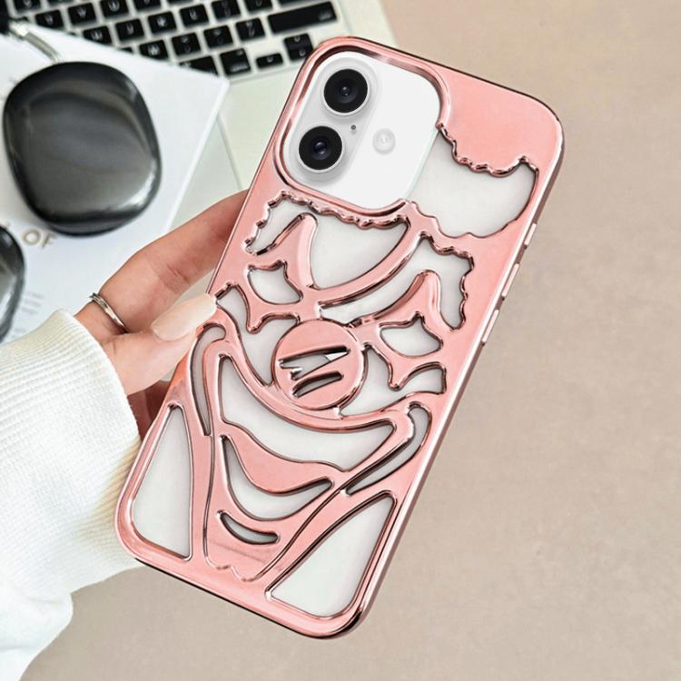 For iPhone 17 Electroplated Hollow Out Clown Heat Dissipation TPU Phone Case(Pink)