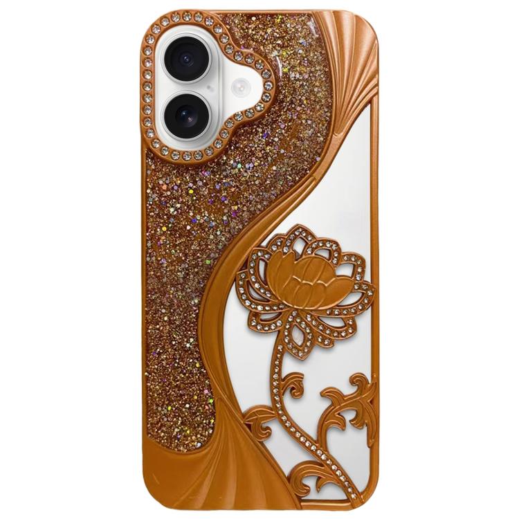 For iPhone 17 Electroplated TPU Lotus Hollow-carved Rhinestone Glitter Phone Case(Orange)