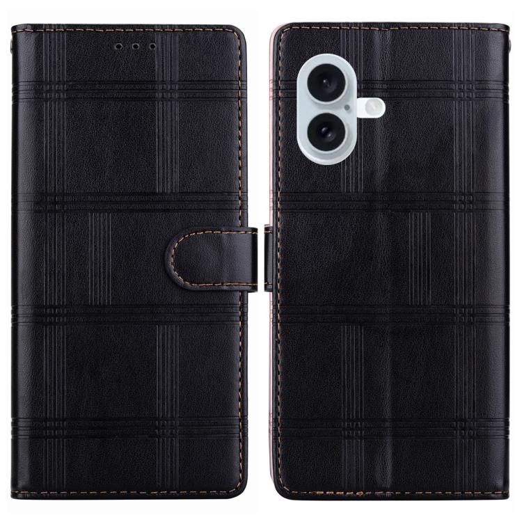 For iPhone 17 Embossed Checkered Leather Phone Case(Black)