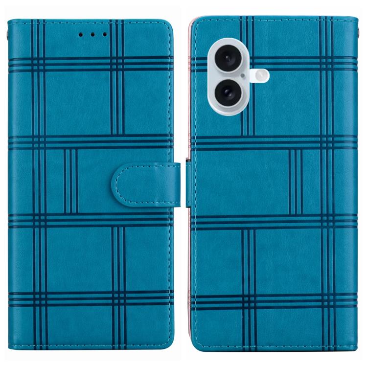 For iPhone 17 Embossed Checkered Leather Phone Case(Blue)