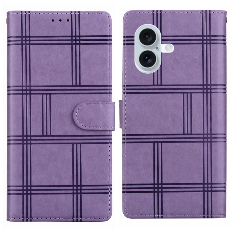 For iPhone 17 Embossed Checkered Leather Phone Case(Purple)