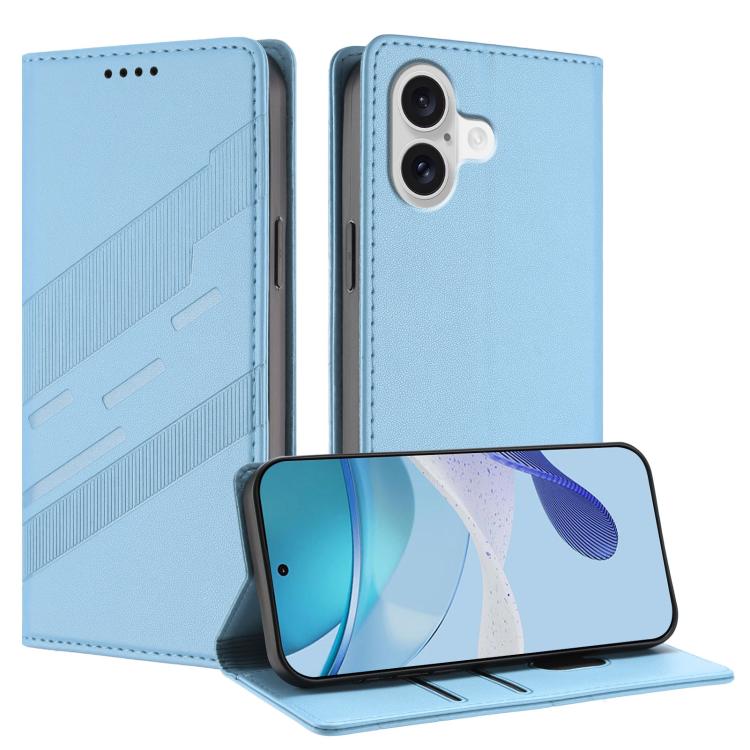For iPhone 17 Embossed Multi-functional Wallet Retro Leather Phone Case(Light Blue)