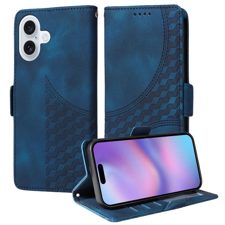 For iPhone 17 Embossed Rhombus Starry Leather Phone Case(Blue)