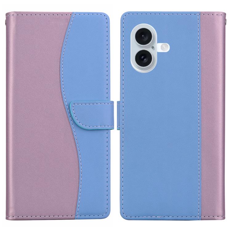 For iPhone 17 Embossed Two-Color Leather Phone Case(Pink Blue)
