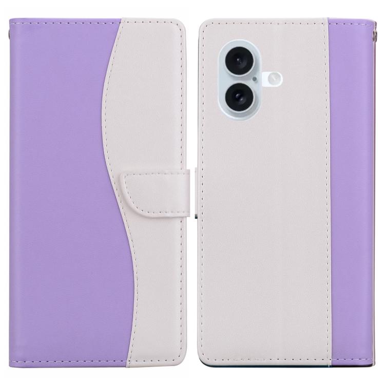 For iPhone 17 Embossed Two-Color Leather Phone Case(Purple White)