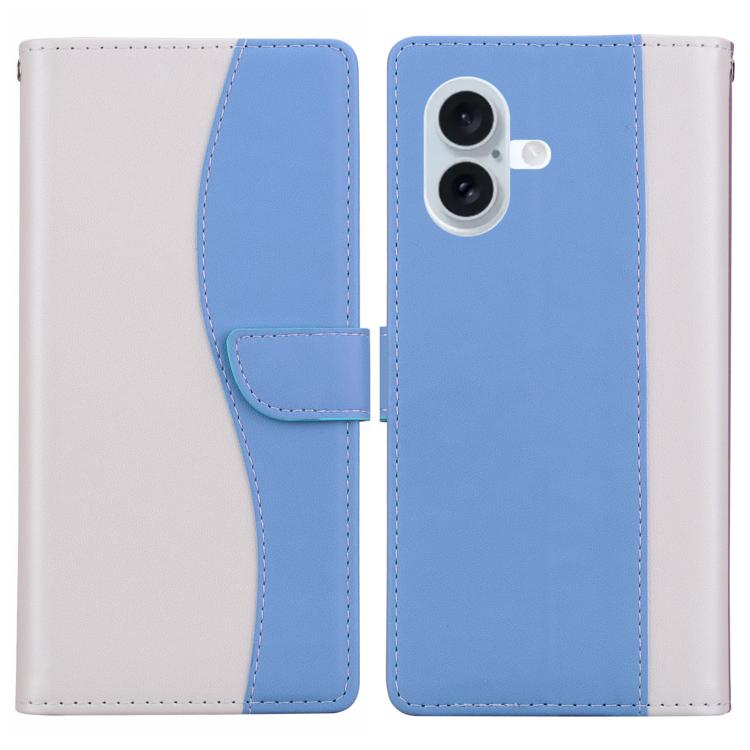 For iPhone 17 Embossed Two-Color Leather Phone Case(White Blue)