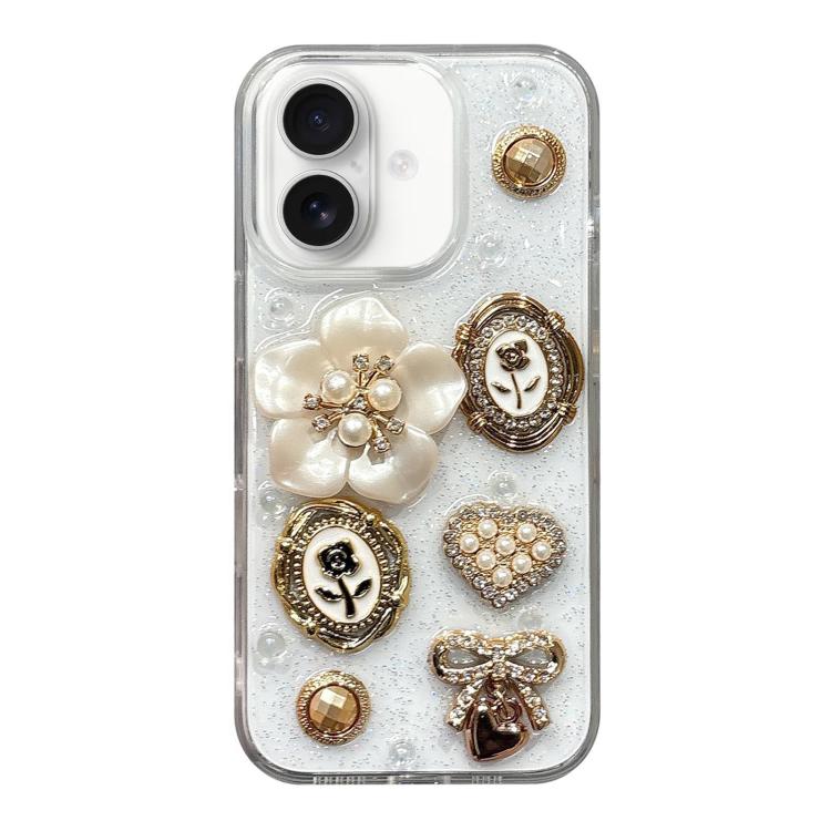For iPhone 17 Epoxy Acrylic Hybrid TPU Phone Case(3D Pearl Flowers)