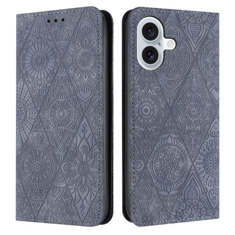 For iPhone 17 Ethnic Embossed Adsorption Leather Phone Case(Grey)